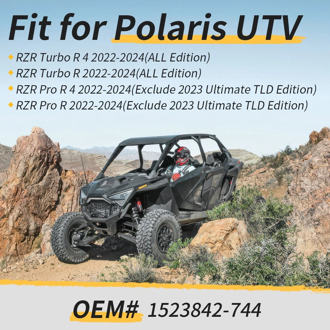 Set of 4 Matte Flash Black 5 Lug Rim Caps for Polaris RZR Pro R (2022–2024)