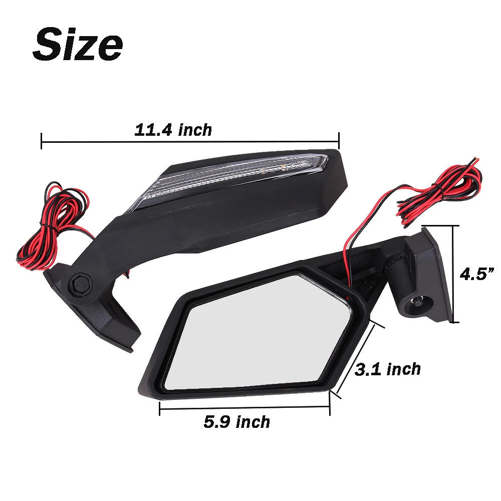 Rear Racing Side Mirrors with LED Light for Can Am Maverick X3 Max Turbo (2017–2023)