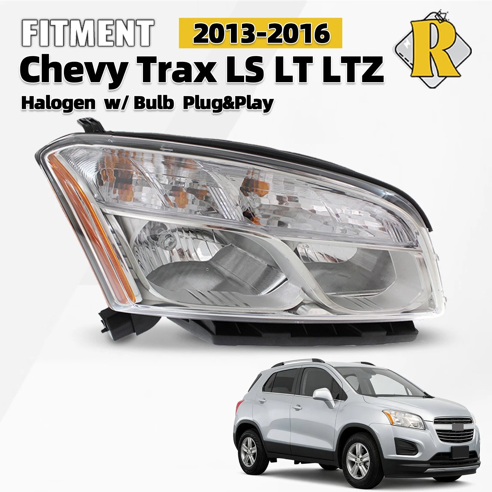 Halogen Headlight for Chevrolet Trax (2013–2016) Passenger Right W/Bulb