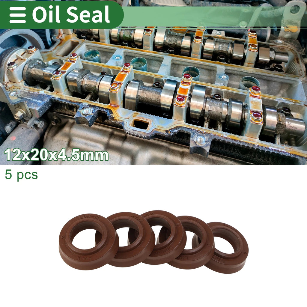 Set of 5 Oil Seal Rotary Shaft Seal FKM Rubber 12x20x4.5mm