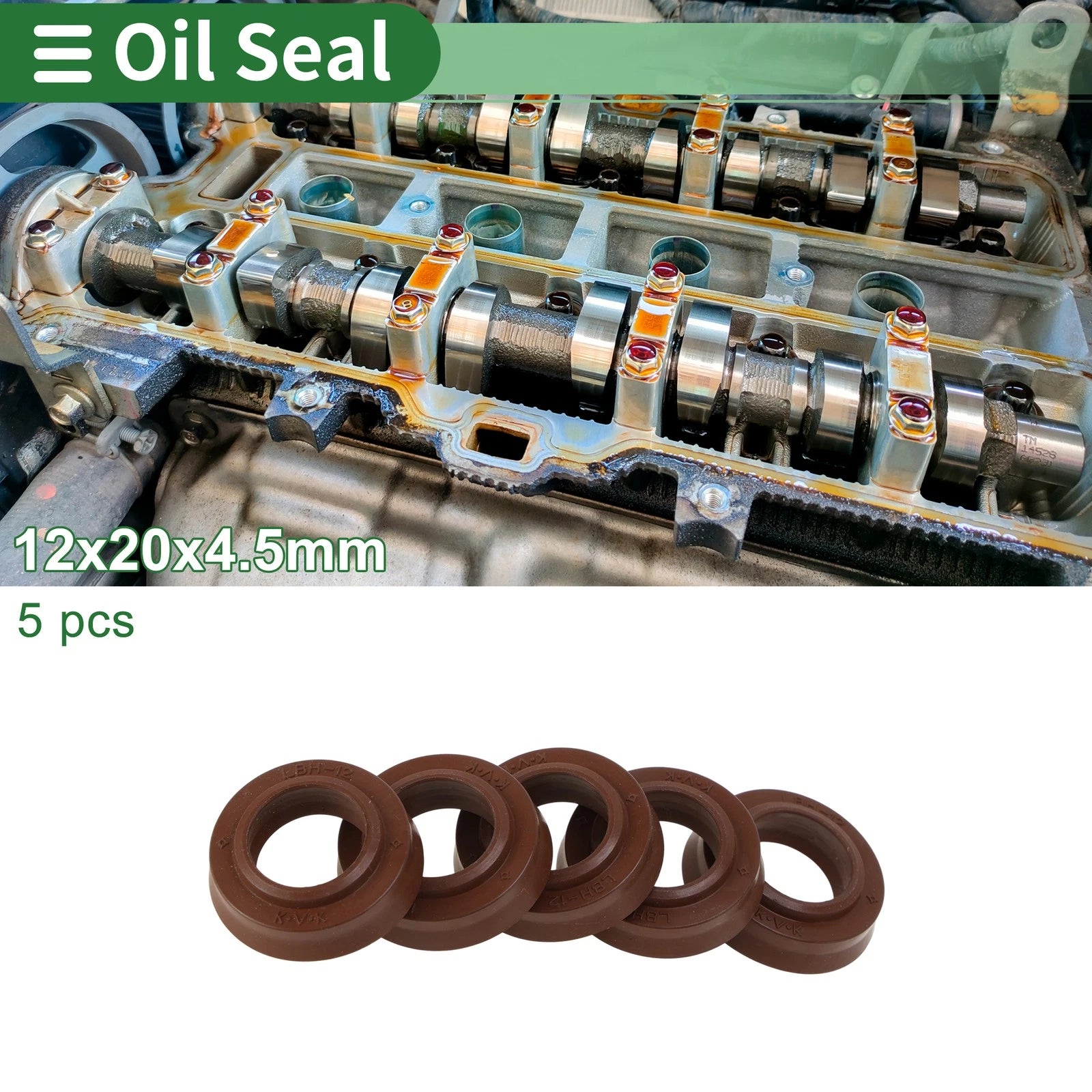 Set of 5 Oil Seal Rotary Shaft Seal FKM Rubber 12x20x4.5mm