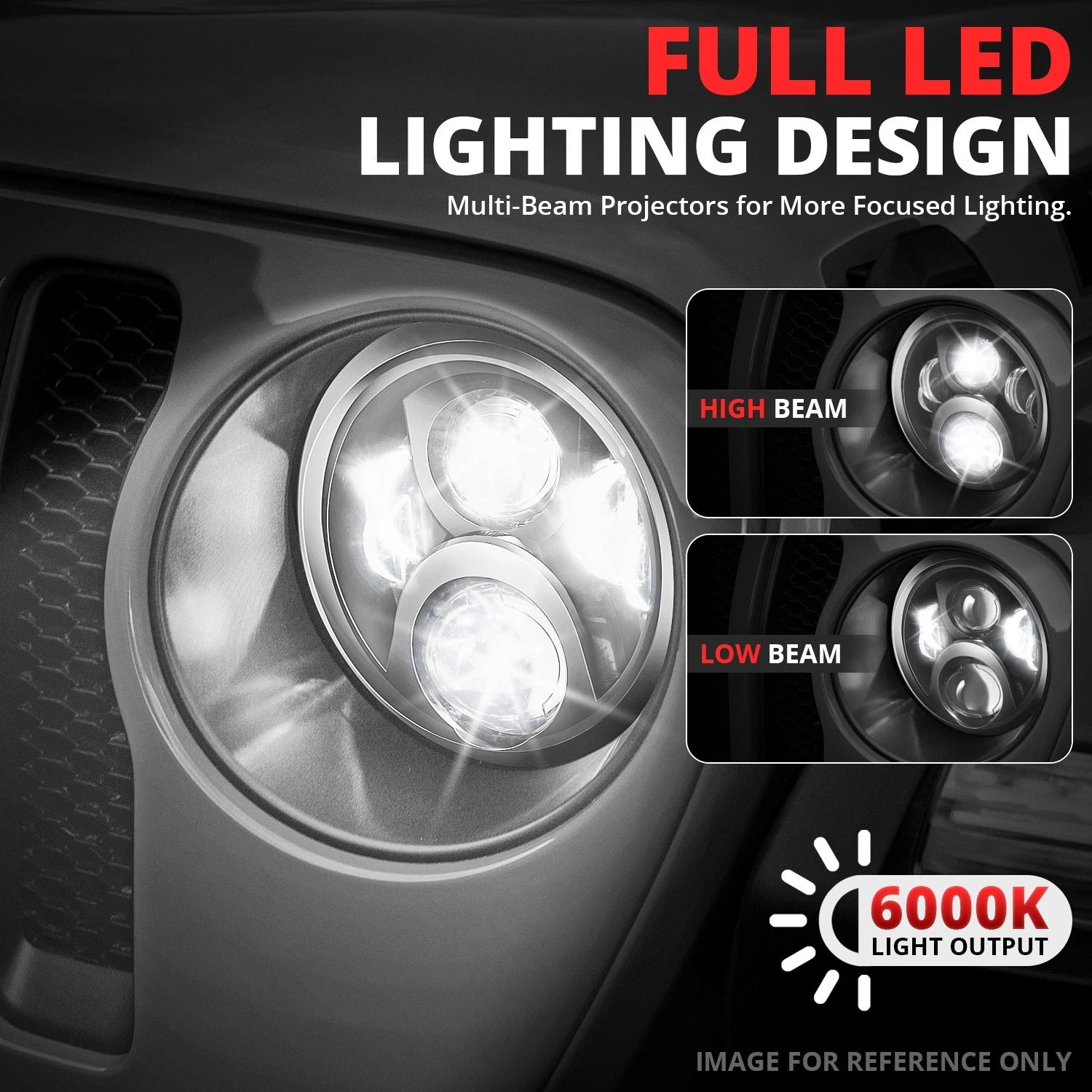 Projector Headlights for Jeep Wrangler JK (2007–2018) - Black Housing, Clear Lens