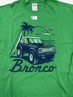 Ford Bronco T Shirt Green Beach Scene Script Logo Emblem for (1966–2024)