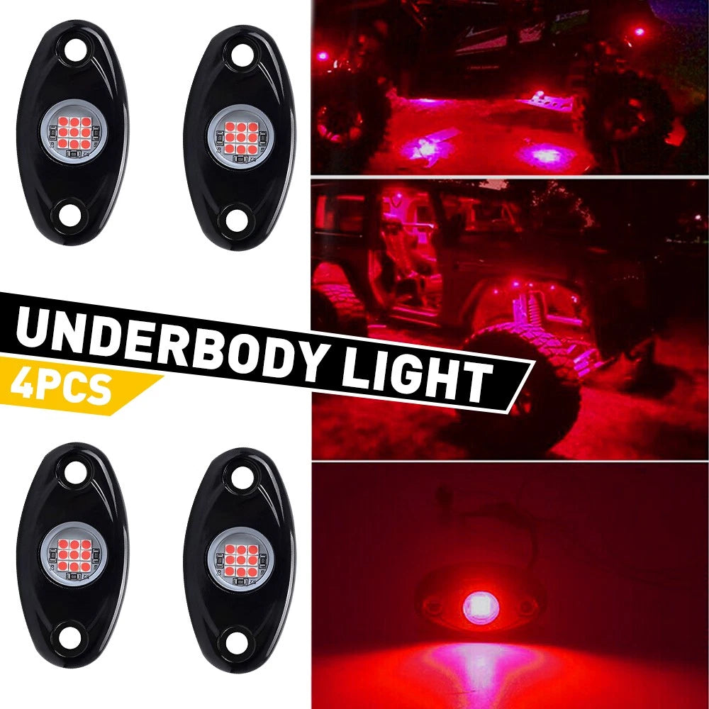 Set of 4 Red LED Rock Crawling Lights for Truck UTV ATV (Offroad)
