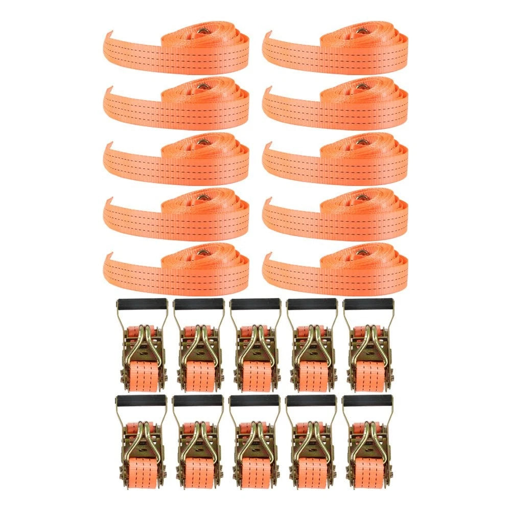 Set of 10 Heavy Duty 1.5" x 15' Ratchet Straps with J Hook