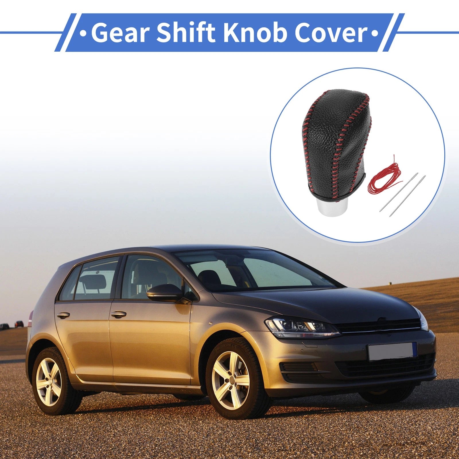 Set of 1 Gear Shift Knob Cover for Volkswagen Golf (2015–2019) Pebbled Black Red