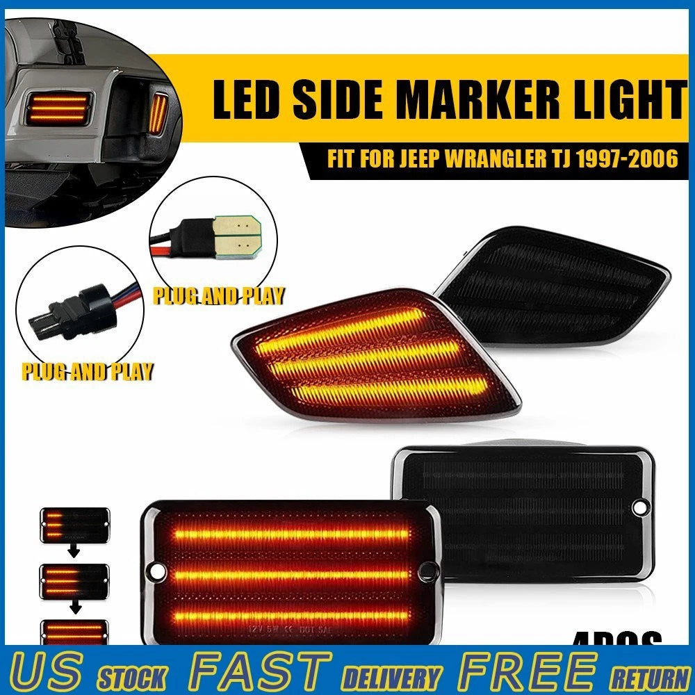 Set of 4 Amber Bumper Signal Fender Side Marker Lights for Jeep Wrangler TJ (1997–2006)