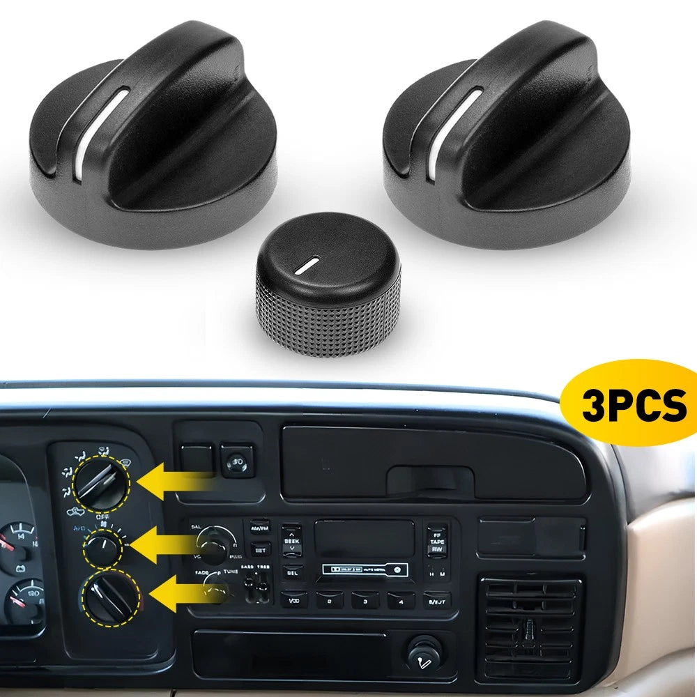 3X Temperature Control Knobs for Dodge Ram 1500 (1994–1997) Black