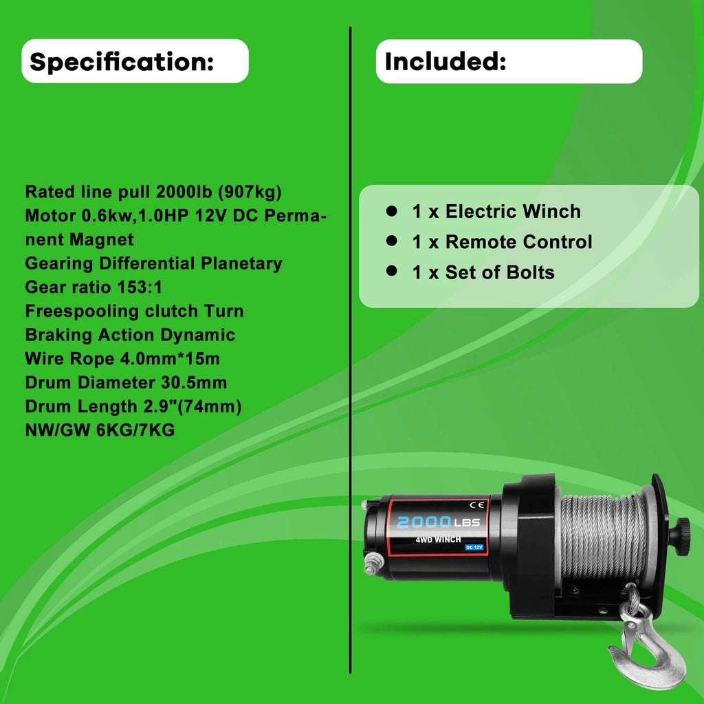 2000LBS Electric Winch for Truck Trailer (2000–2000)