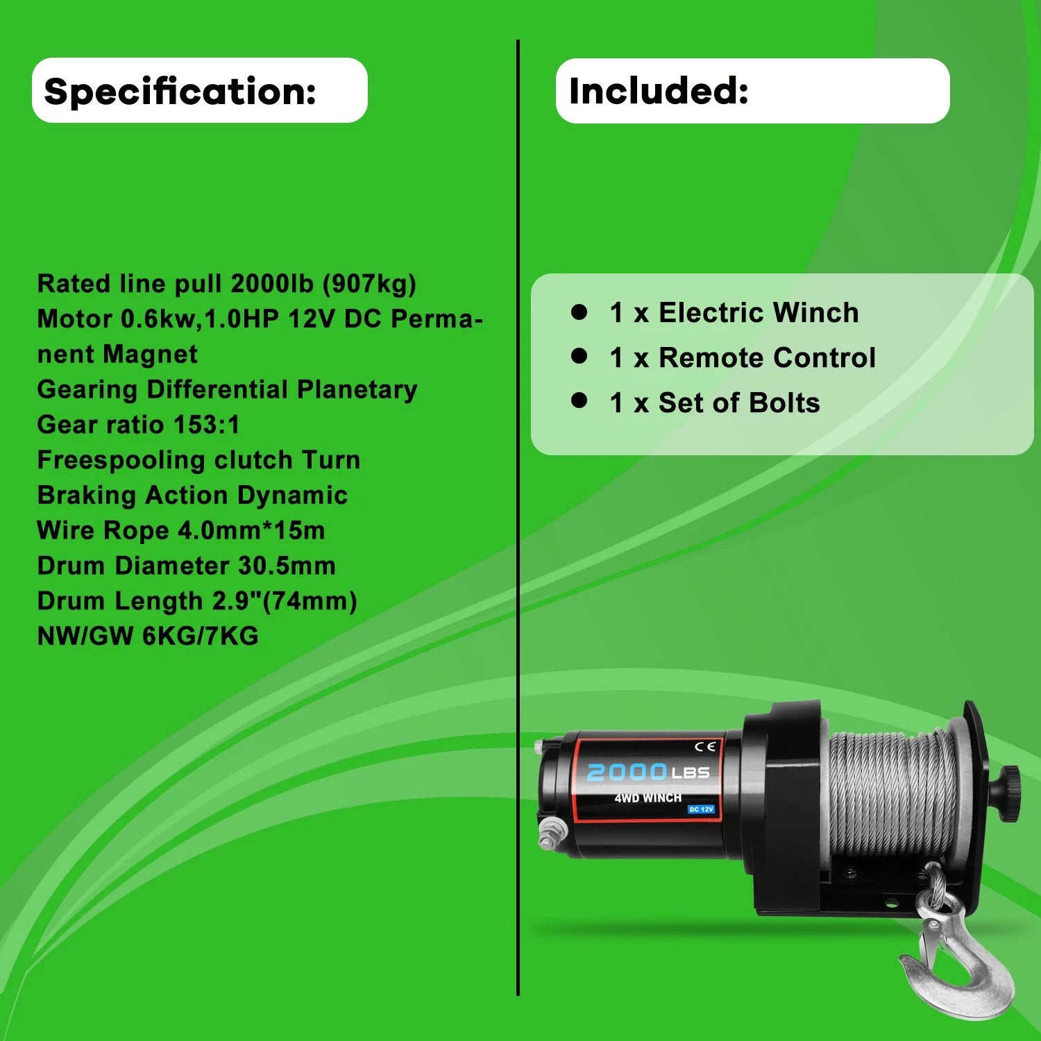 2000LBS Electric Winch for Truck Trailer (2000–2000)