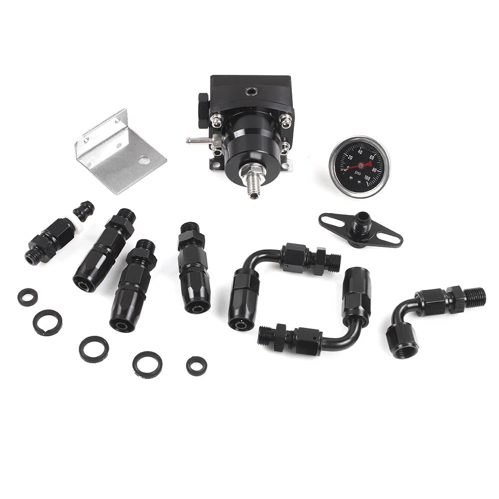 Adjustable Fuel Pressure Regulator Kit with Gauge for Racing Vehicles (0-100psi)