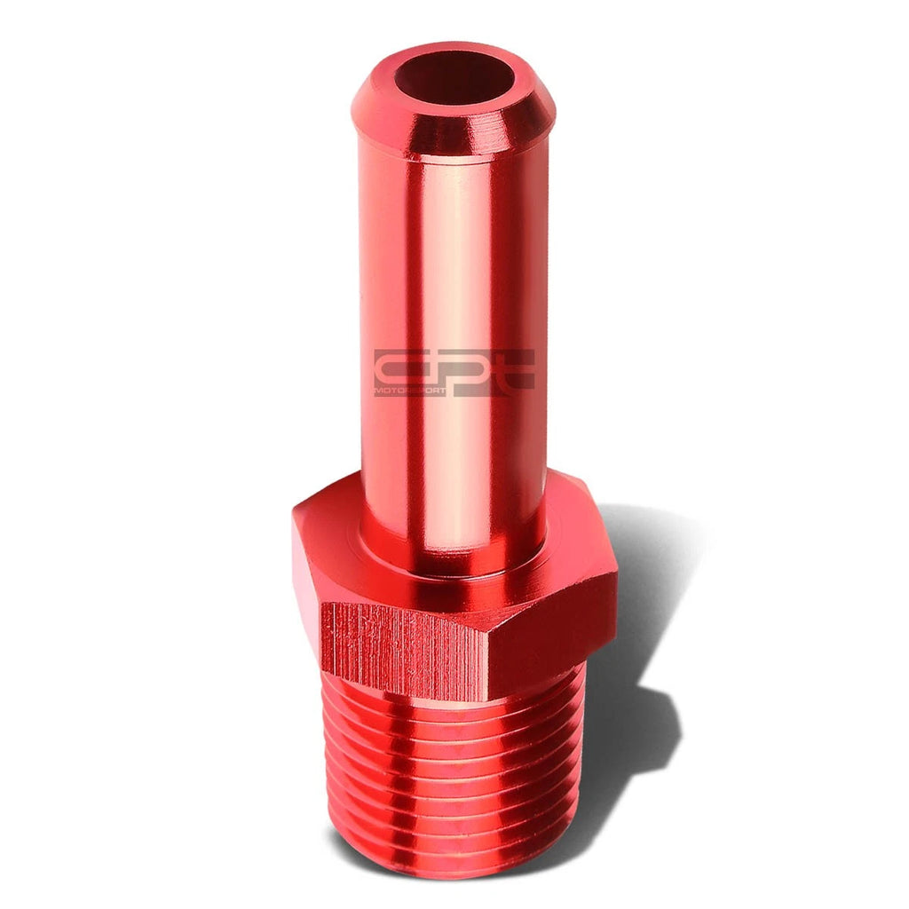1/4" NPT Male Straight to 3/8" Hose Barb Nipple Fitting - Red Aluminum