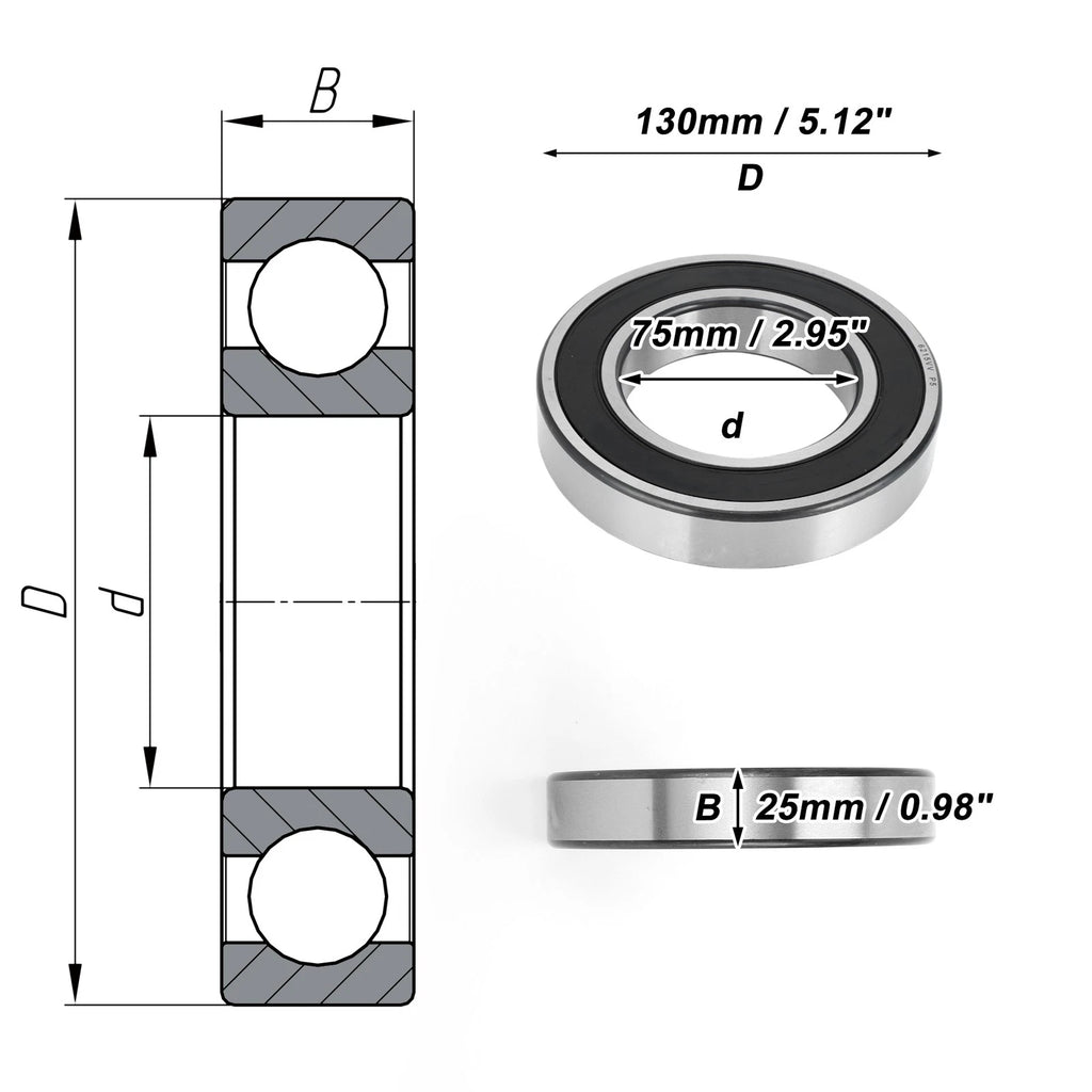 Deep Groove Ball Bearing 75x130x25mm for Scooter Skateboard (1 Pc)