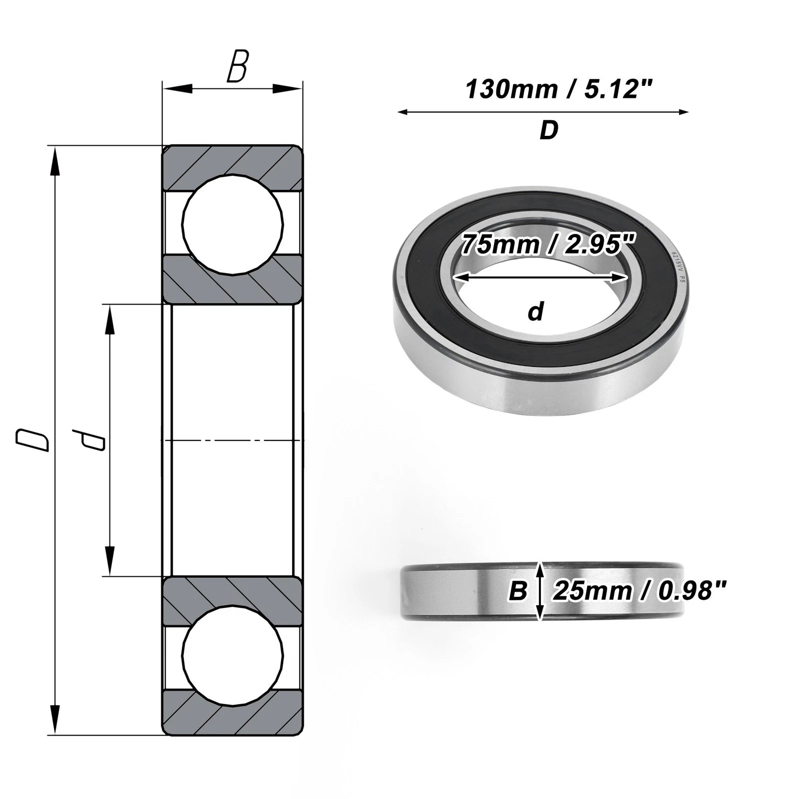 Deep Groove Ball Bearing 75x130x25mm for Scooter Skateboard (1 Pc)
