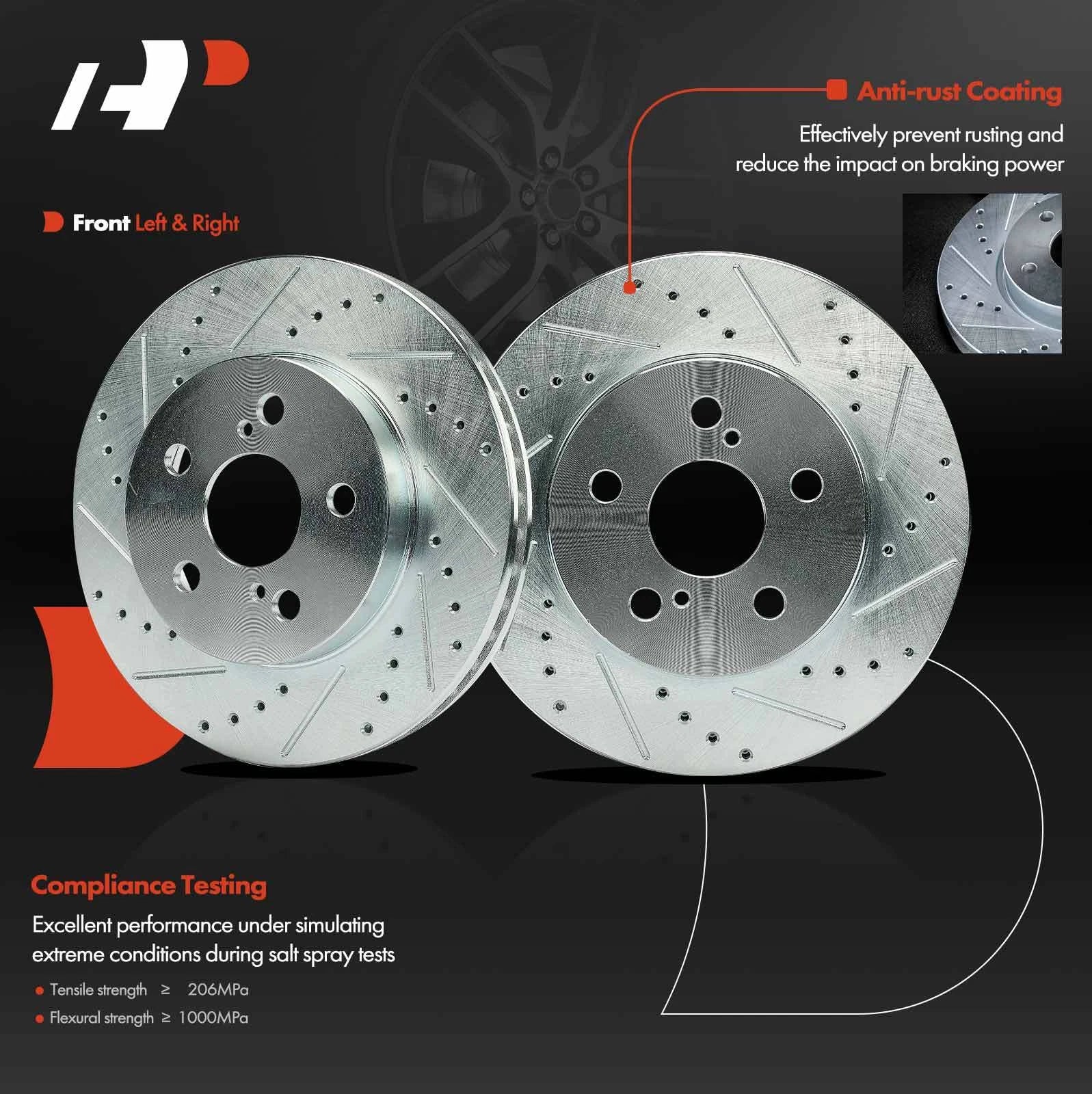 Front Drilled Brake Rotor & Brake Pad for Toyota Prius Corolla (2016–2022)