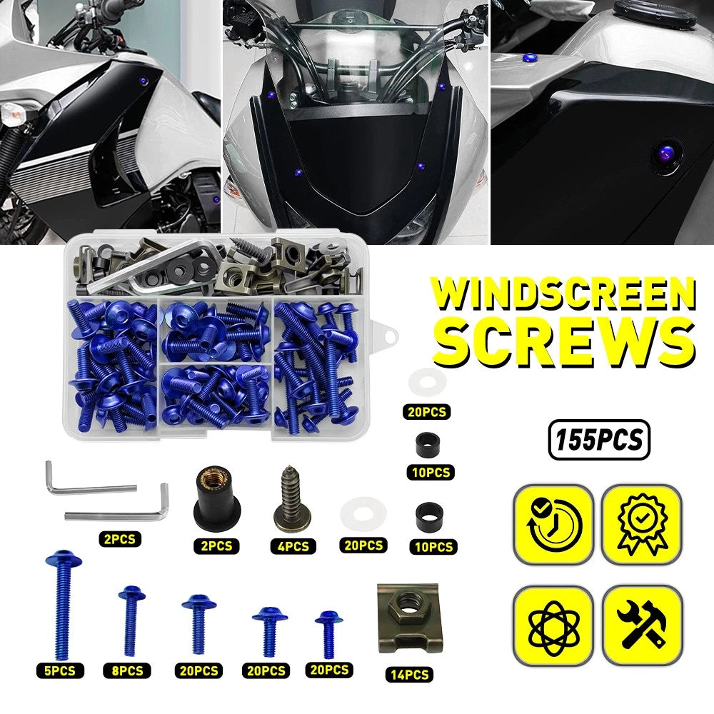 155pc Blue Aluminum Fairing Bolts Kit M5 M6 for Honda CBR600RR CBR1000RR (2003–2023)