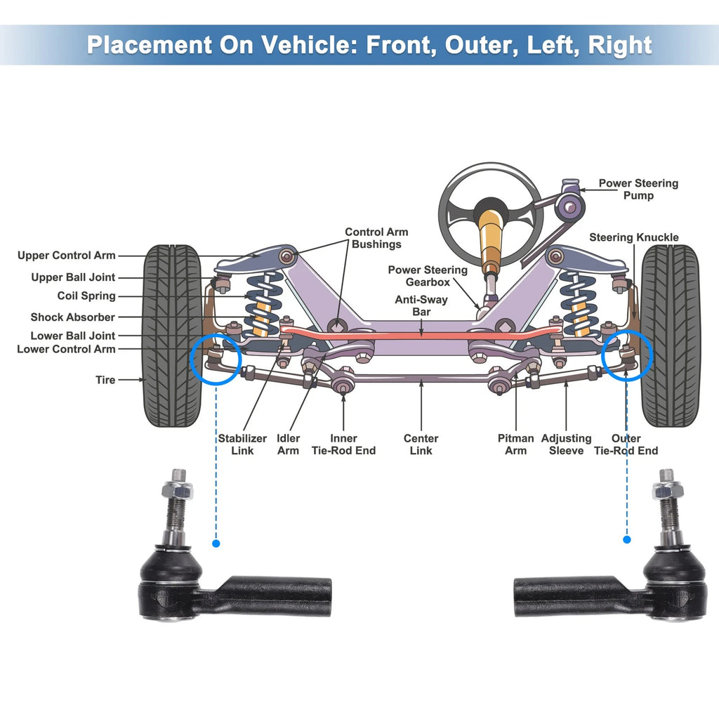 2X Front Outer Tie Rod End Links for Ford Mustang (2005–2014)