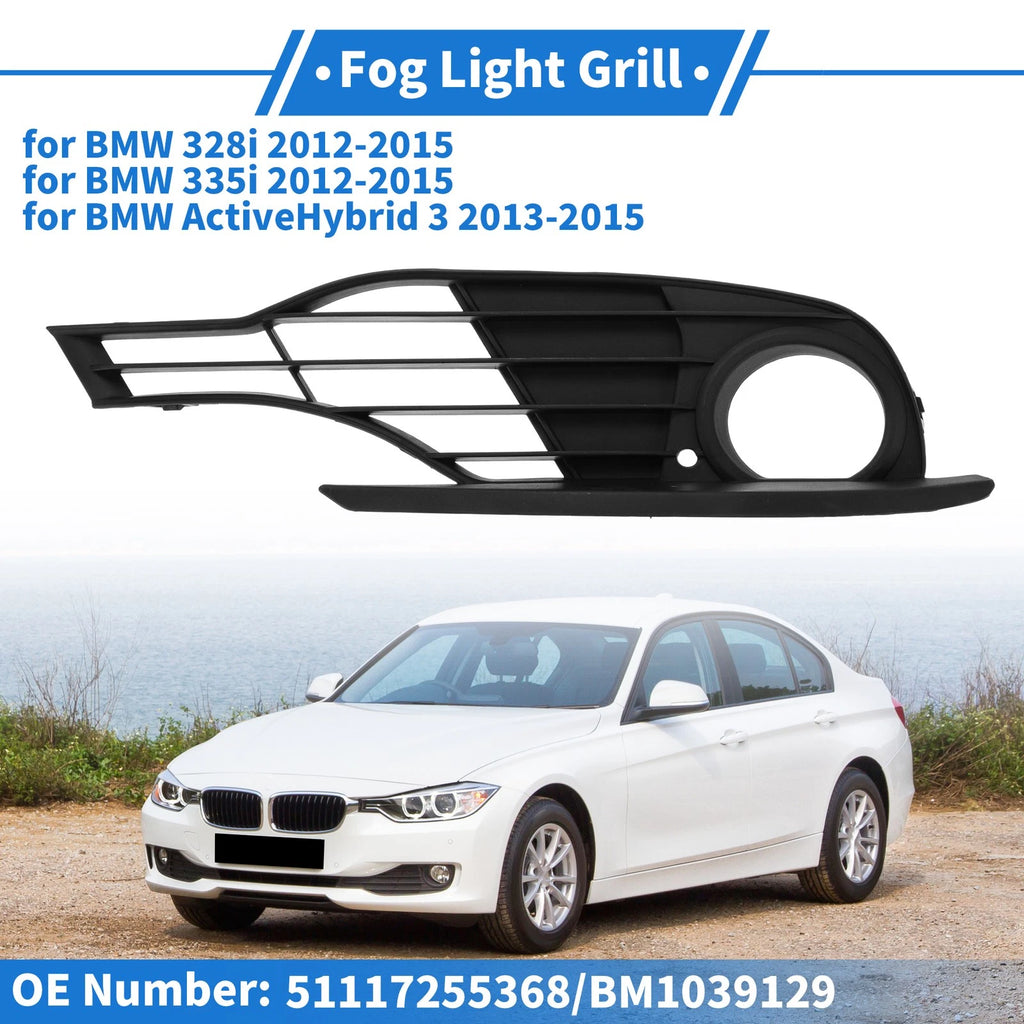 Front Right Fog Light Grill No. 51117255368 for BMW 328i (2012–2015) Black ABS