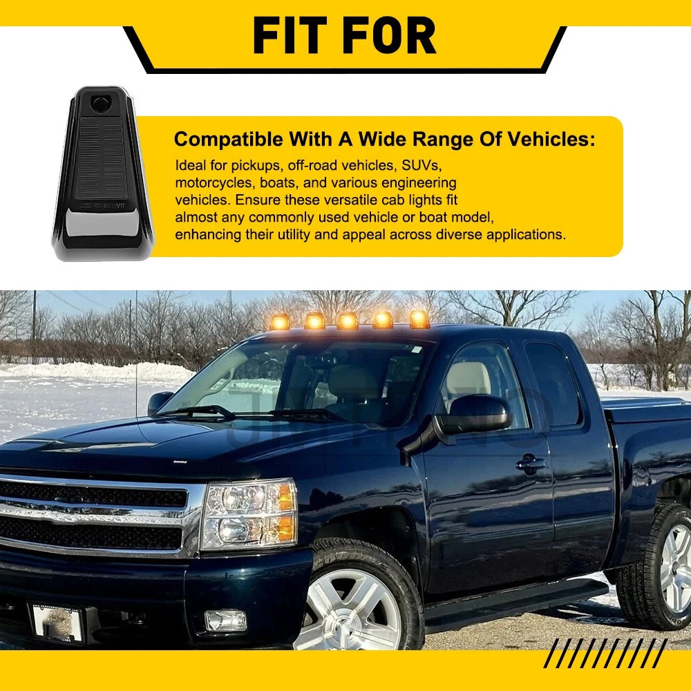 5X Wireless Solar Amber Cab Roof Marker Lights for Ford F-150 F-250