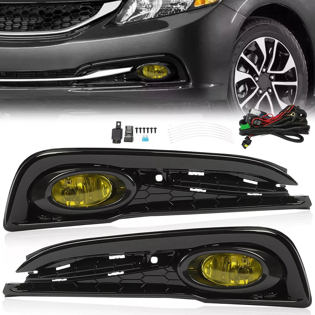 Front Yellow Fog Lights Lamps w/ Switch for Honda Civic Sedan (2013–2015)