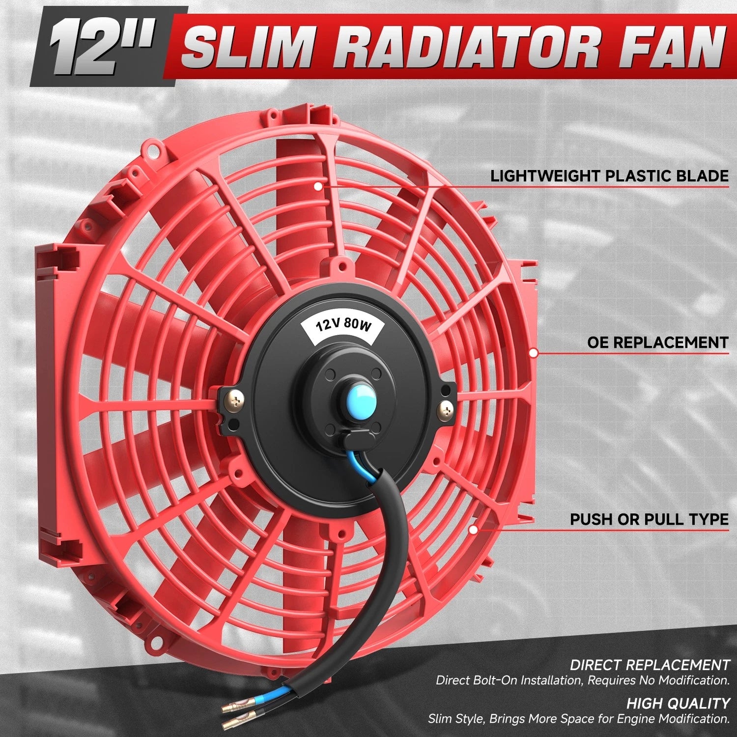 2X 12" Red Slim Electric Radiator Cooling Fan for Universal Applications