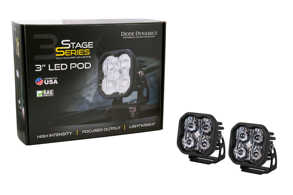 LED Pod Light Pair White Sport SAE DOT for Diode Dynamics SS3 (2018–2024)