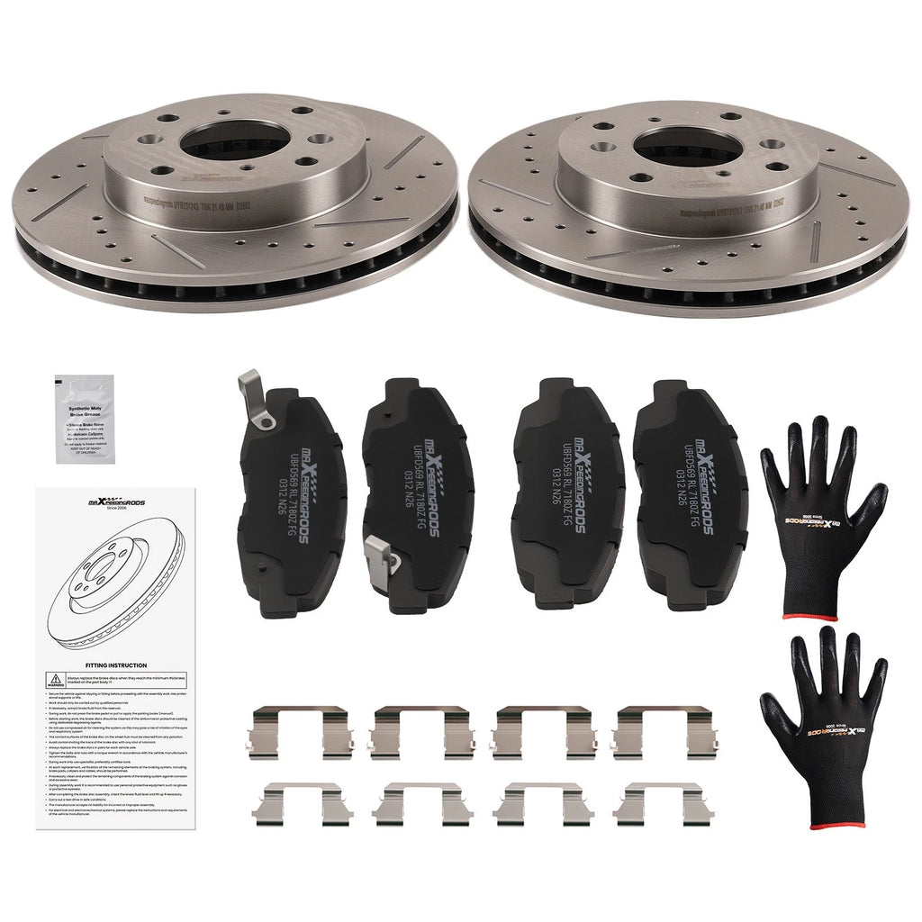Front Disc Brake Rotors & Ceramic Pads for Honda Accord (1998–2002) S31243 D465A