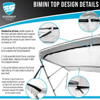 Bimini Top Boat Cover for 4 Bow (96"L x 54"H x 54"-60"W)