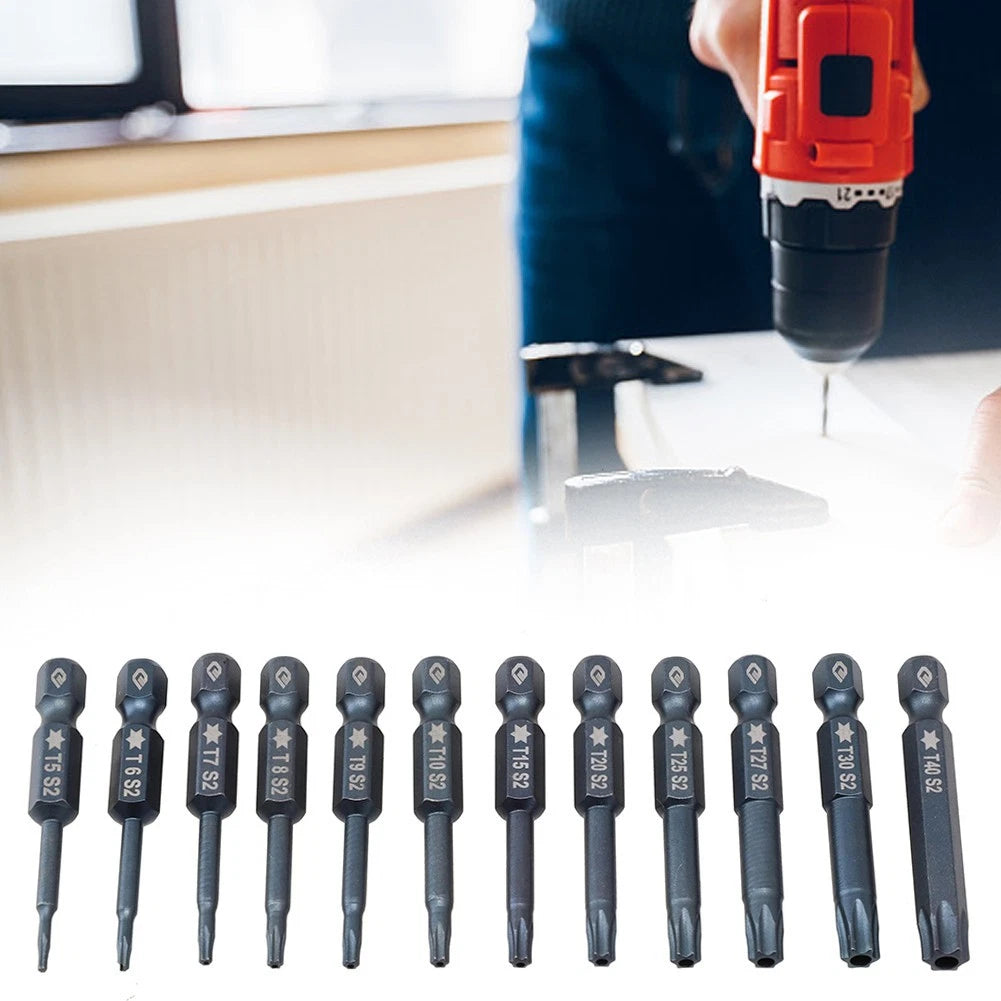 Magnetic Torx Bit Set for Electric Screwdrivers T5 T40 (50mm, Hex Shank)