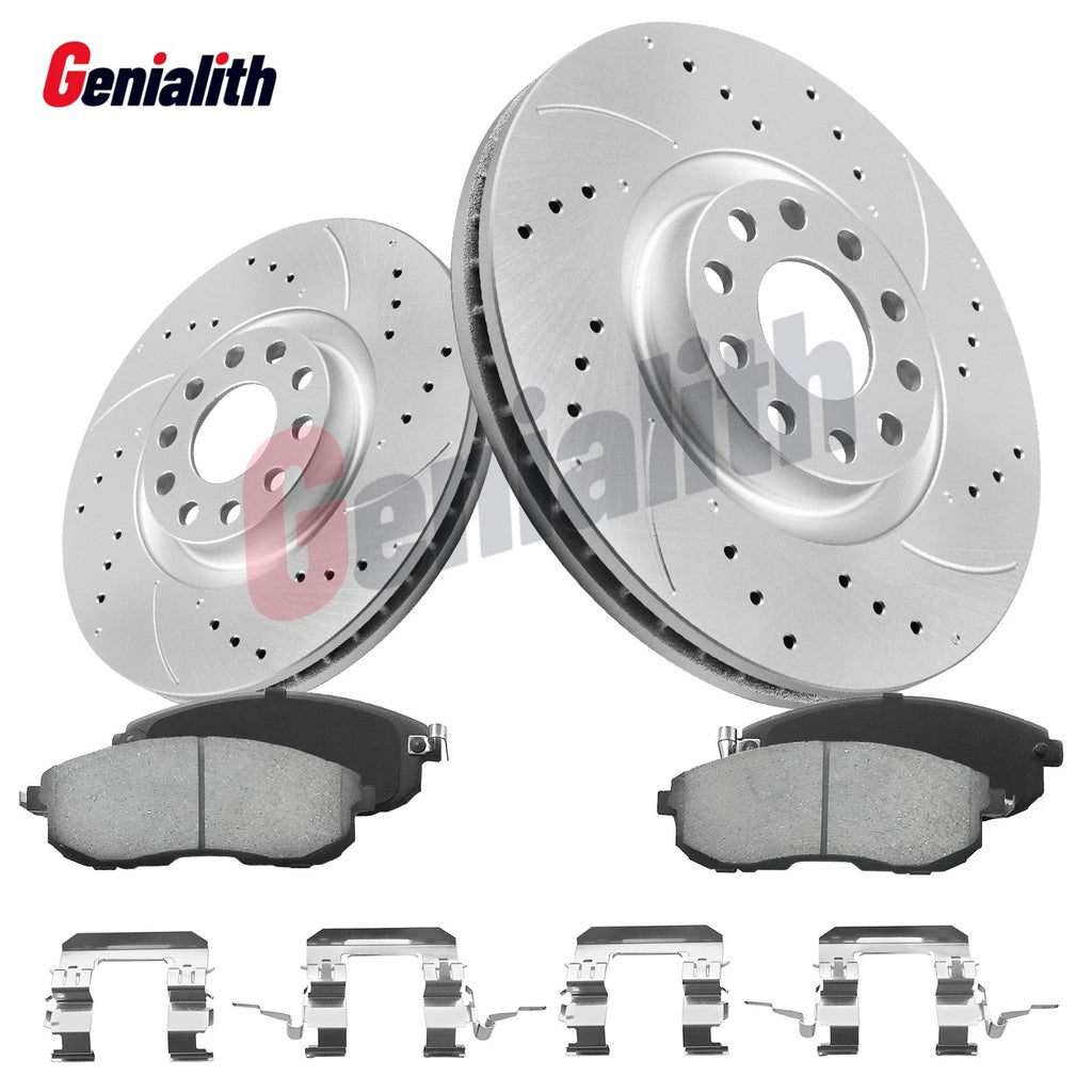Front Drilled Rotors + Ceramic Brake Pads for Nissan Sentra Versa Cube (2007–2012)