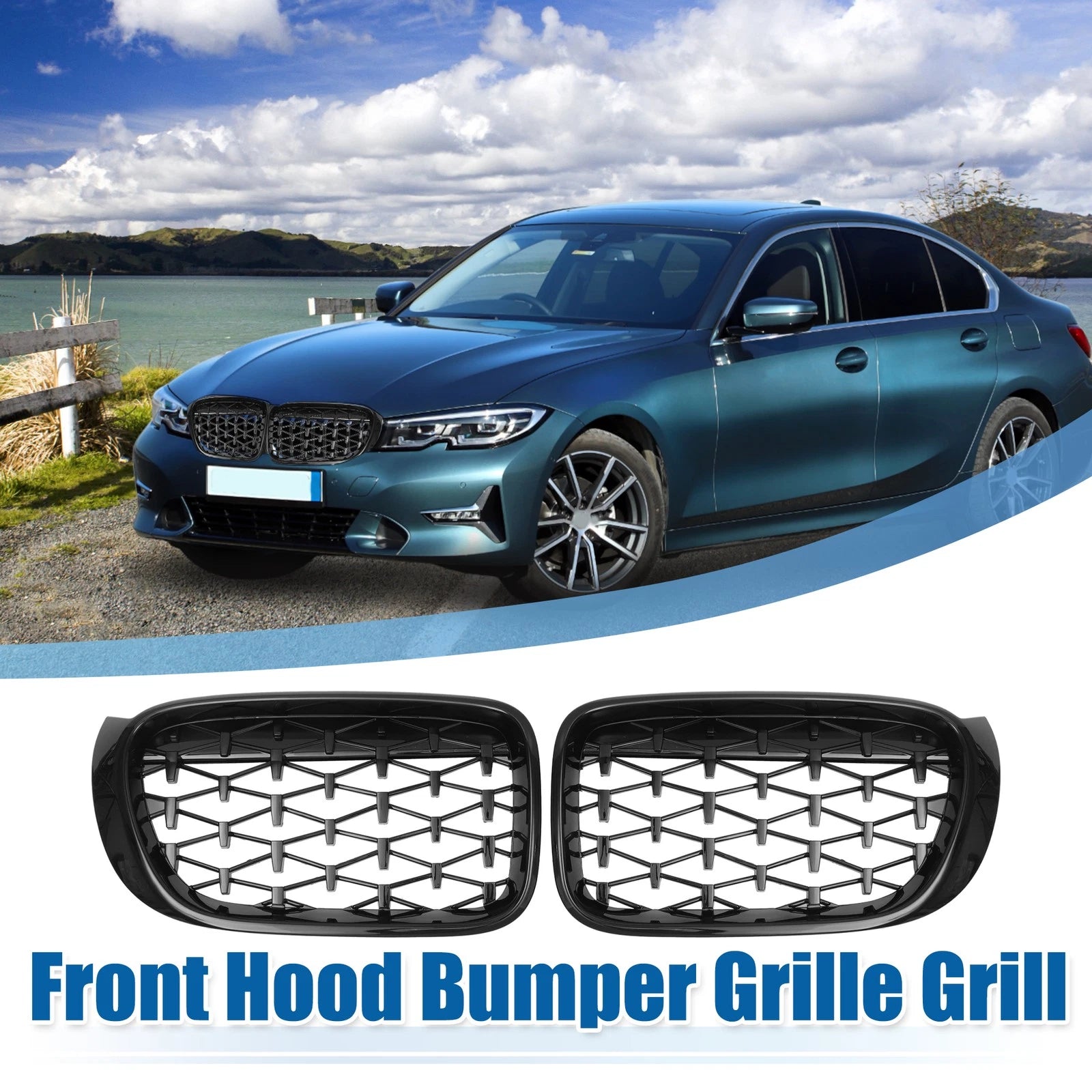 1 Pair Front Hood Bumper Grille Grill for BMW X3 F25 (2014–2017) Diamond Star