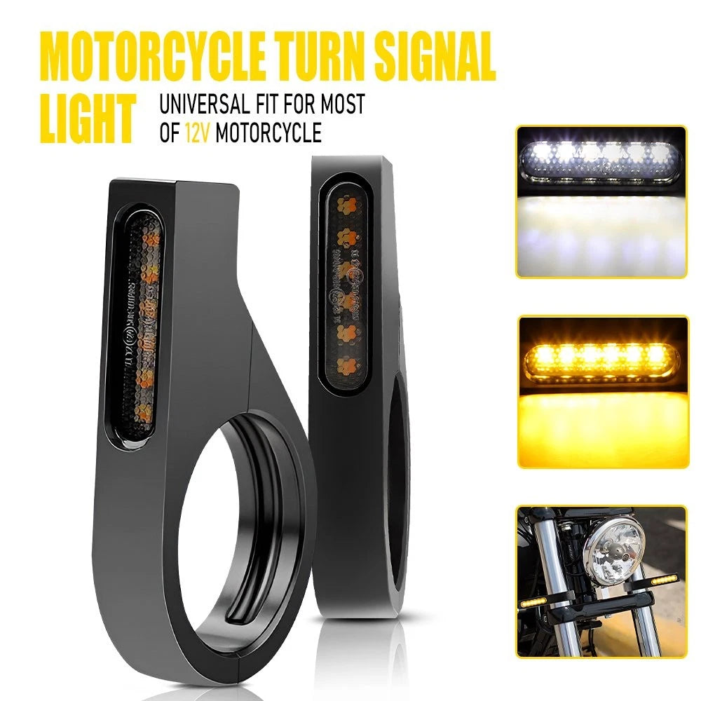 2X Amber LED White DRL Turn Signal Light Indicator for Motorcycle (39mm)