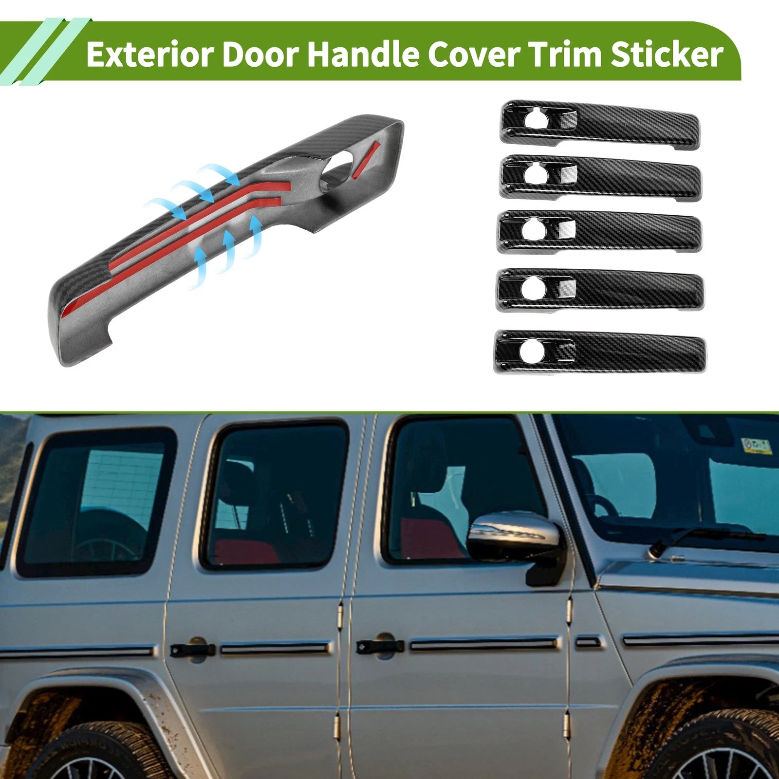 Set of 5 Carbon Fiber Black Exterior Door Handle Cover Trim for Mercedes-Benz G 