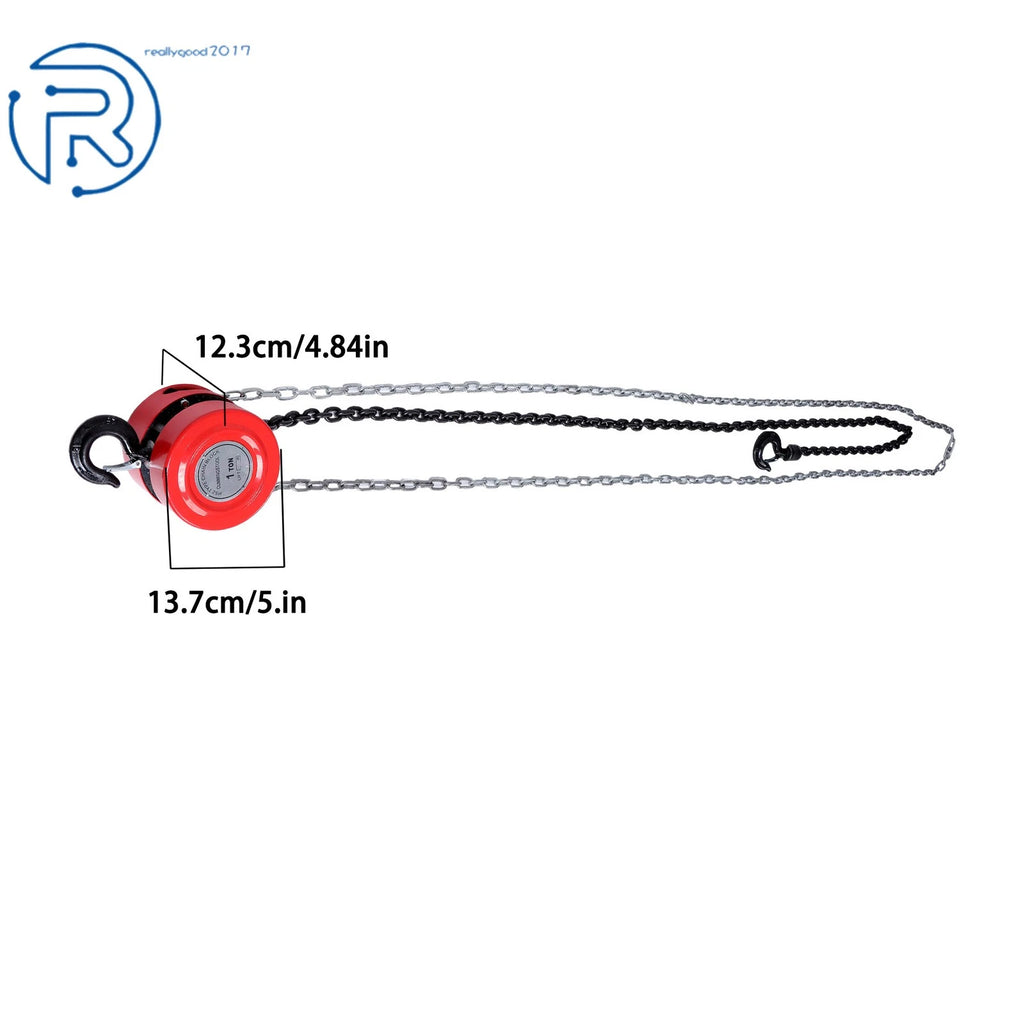 1 Ton Manual Chain Hoist with 2 Hooks and 8' Lift