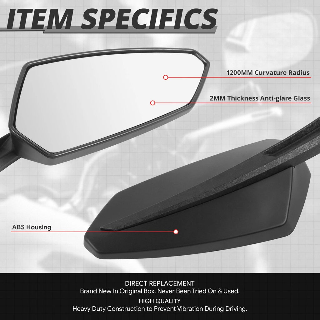 Universal Black Anti-Glare Side View Mirrors for Naked Bikes (Fit)
