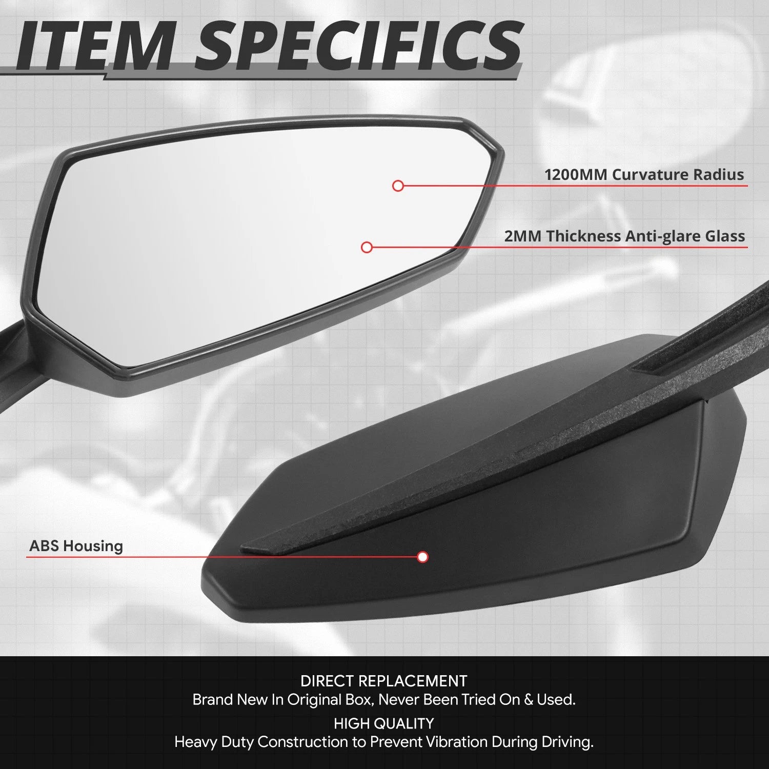 Universal Black Anti-Glare Side View Mirrors for Naked Bikes (Fit)