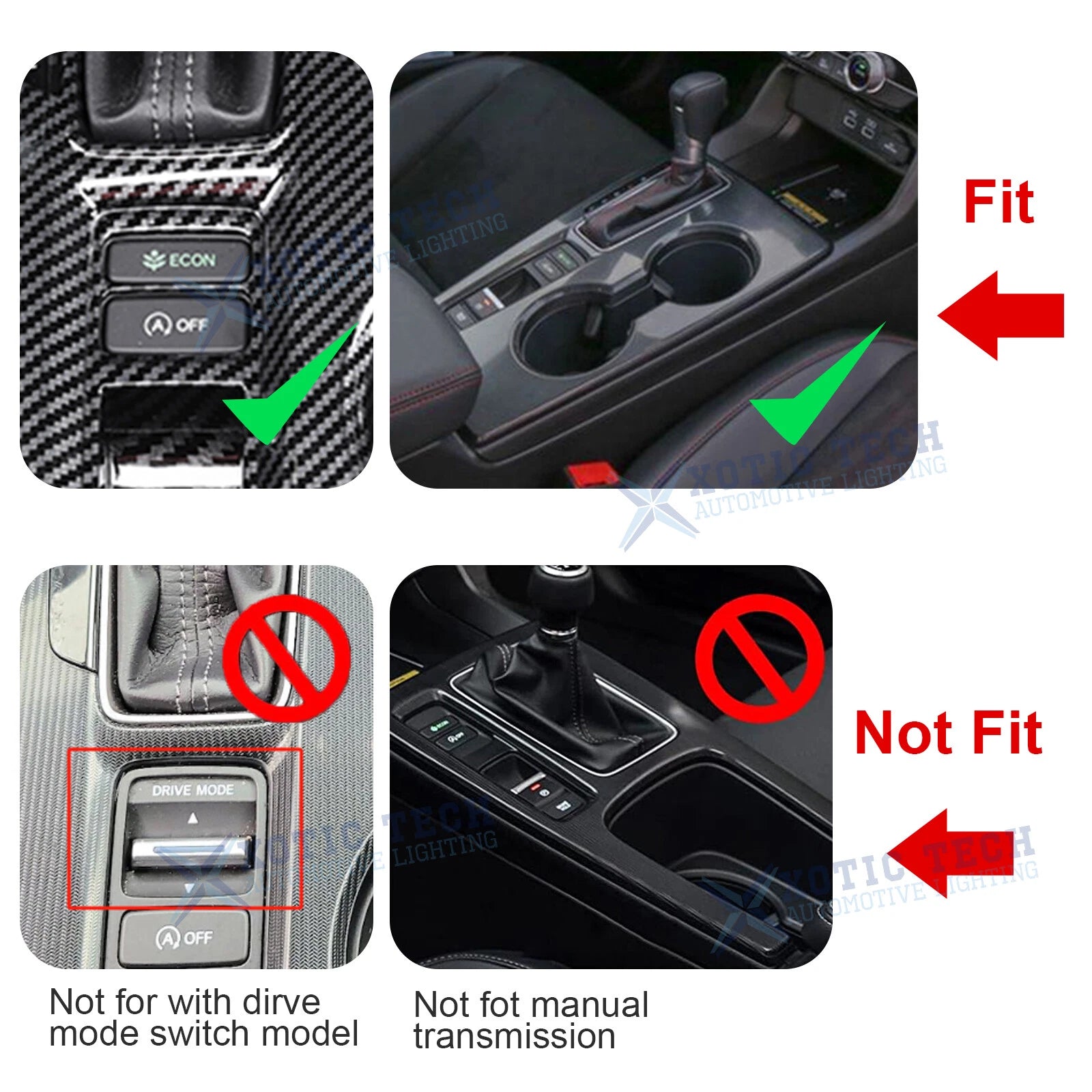 Carbon Fiber Pattern Gear Shift Box Panel Cover Trim for Honda Civic (2022-2025)