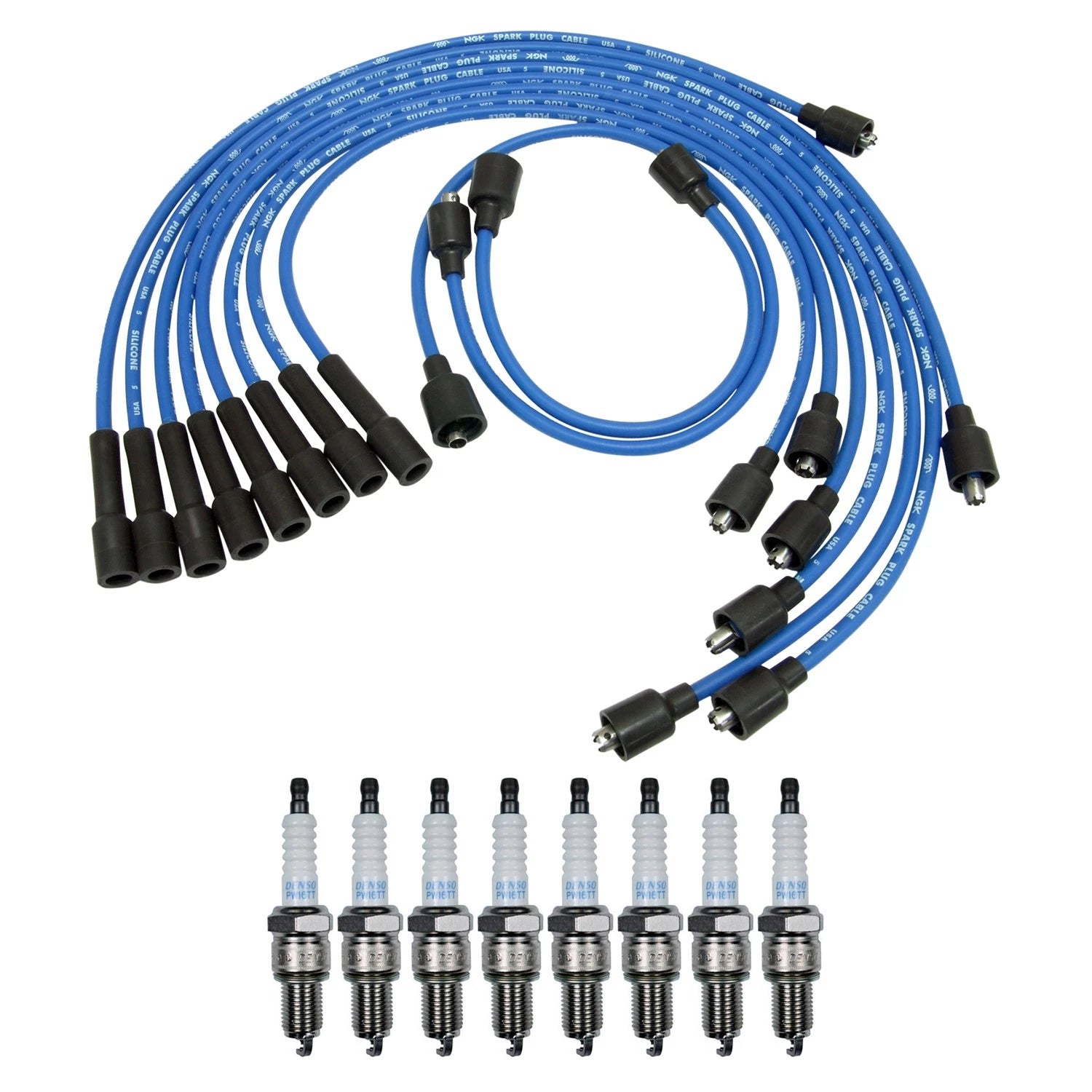NGK Wire Set & Denso 8 Platinum TT Spark Plugs Kit for B150 D250 Diplomat (1977–1989)