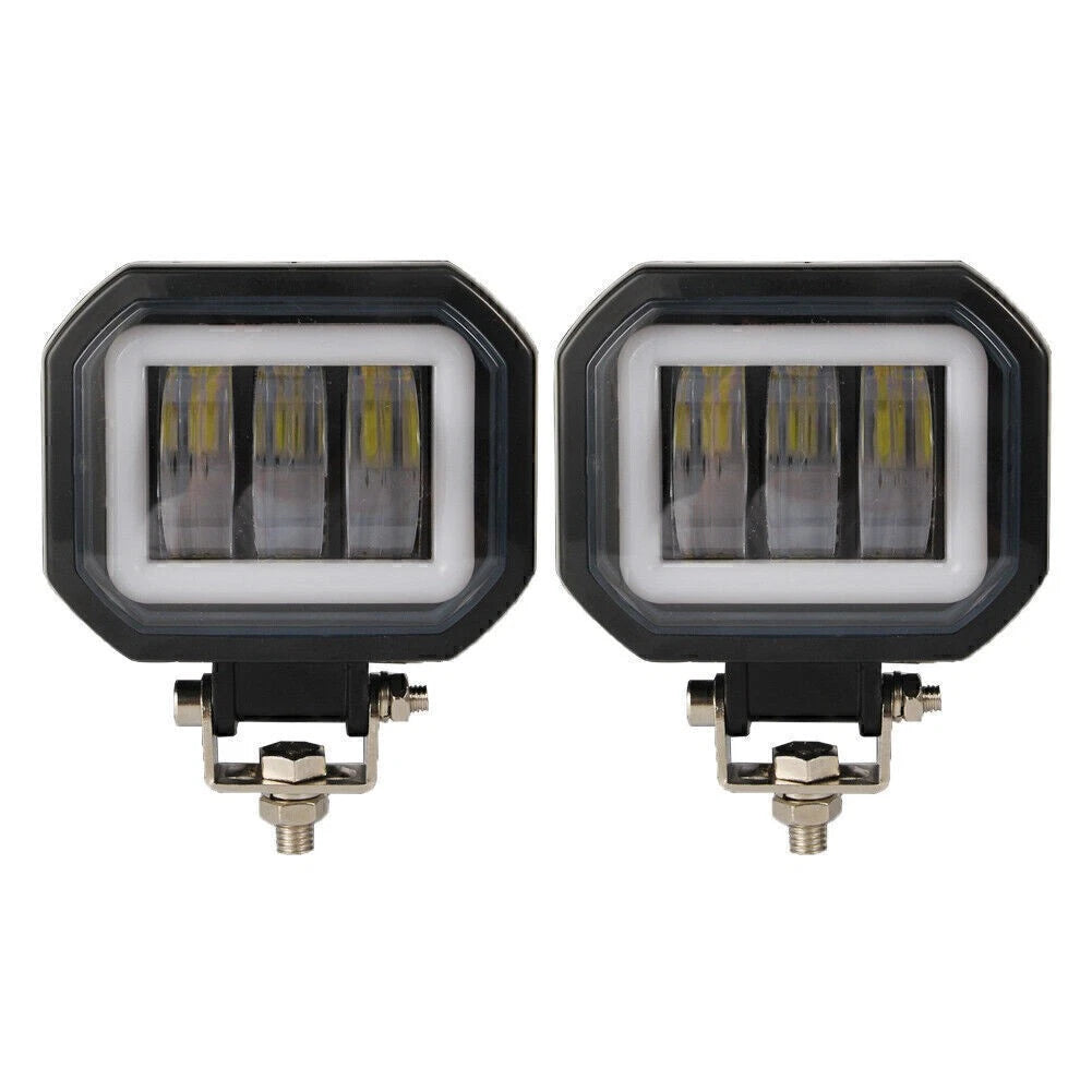 Set of 2 4-Inch Square LED Work Light Bars for Motorcycle (12V-24V)