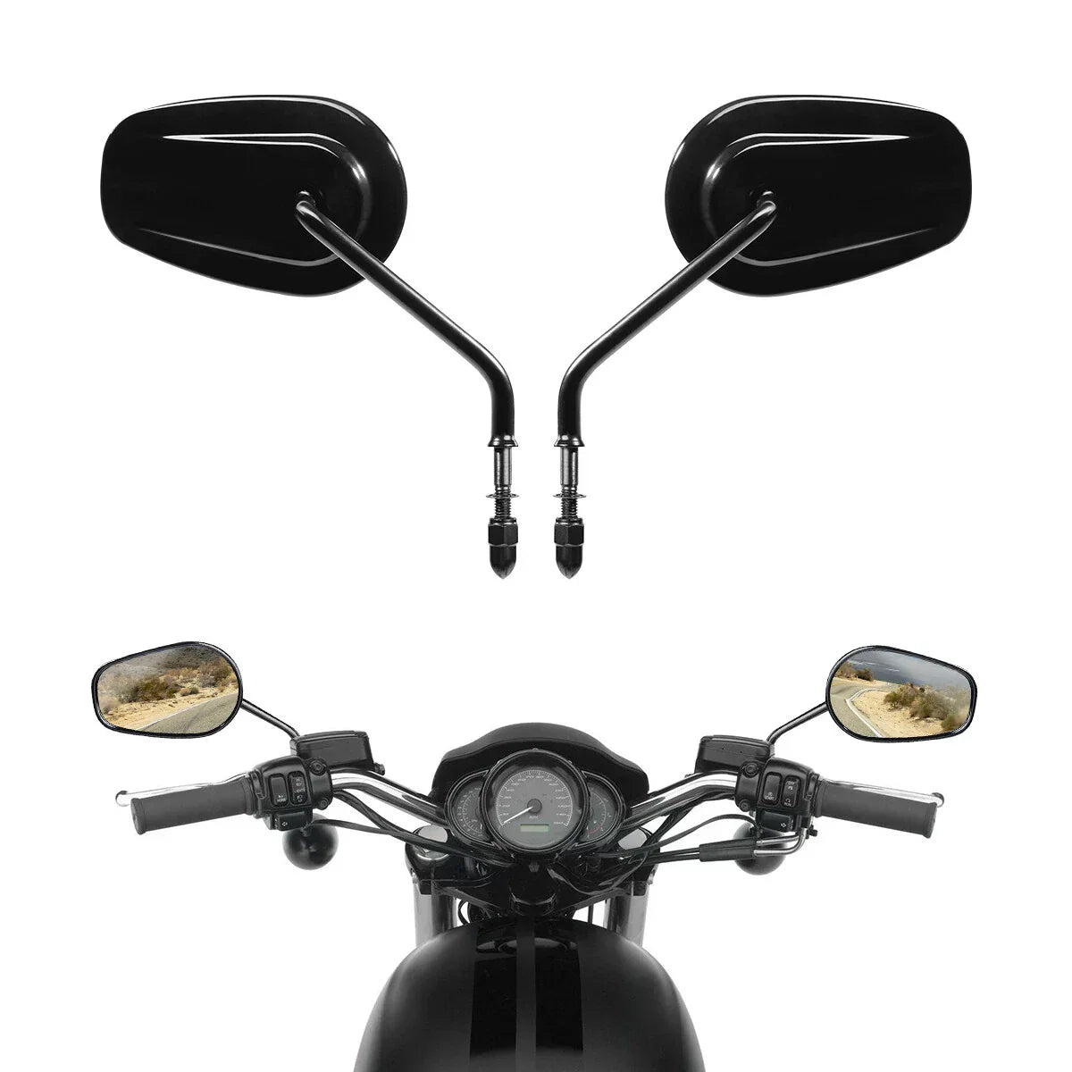 Black Teardrop Rearview Mirrors for Harley Softail Deluxe Fat Boy Dyna FXDL