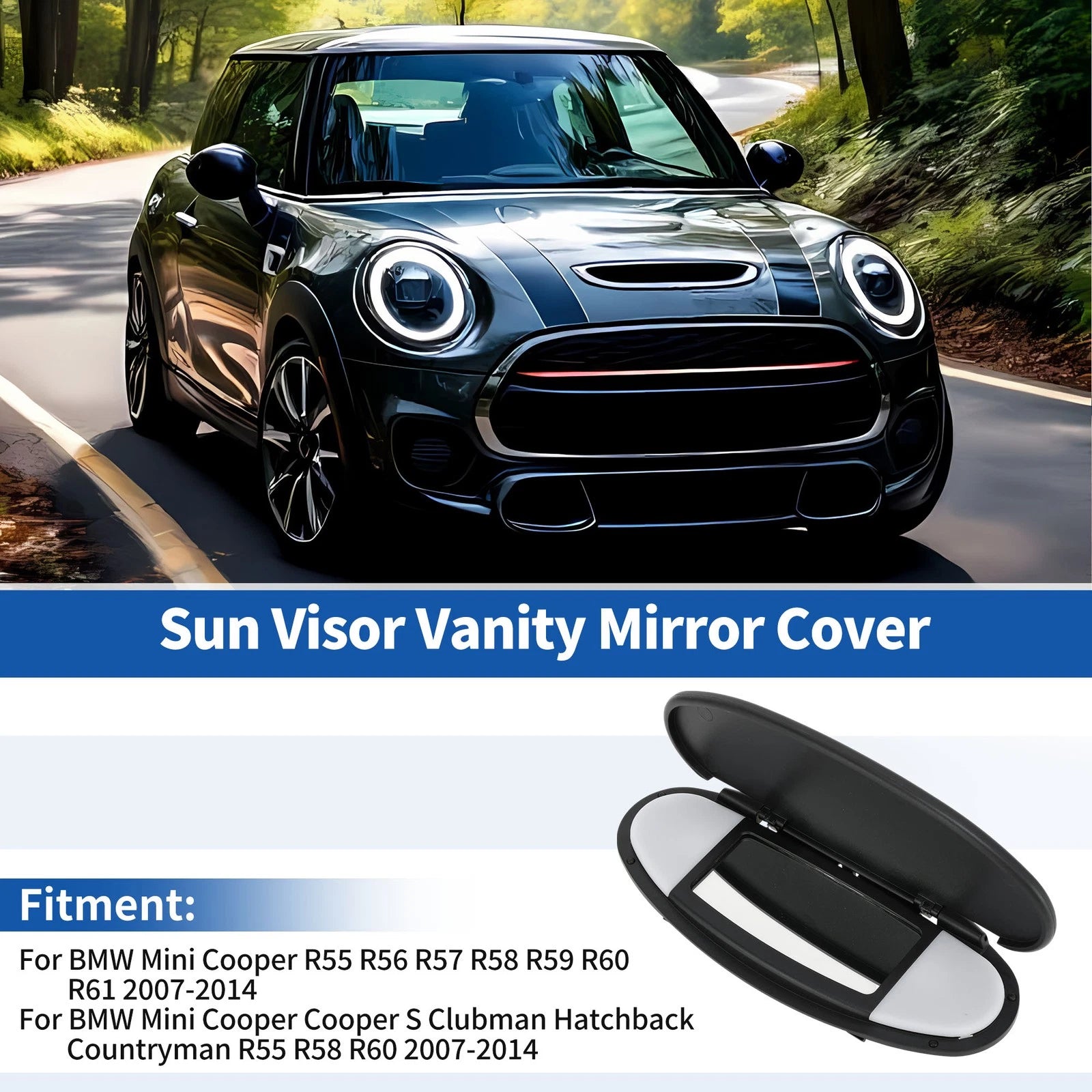 Sun Visor Vanity Mirror Cover for BMW Mini Cooper R55 R56 (2007–2013) No.51167361833 Black