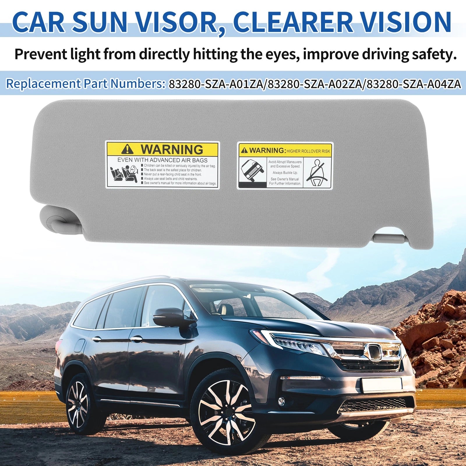 Left Side Sun Visor for Honda Pilot (2009–2015) No. 83280-SZA-A01ZA Gray