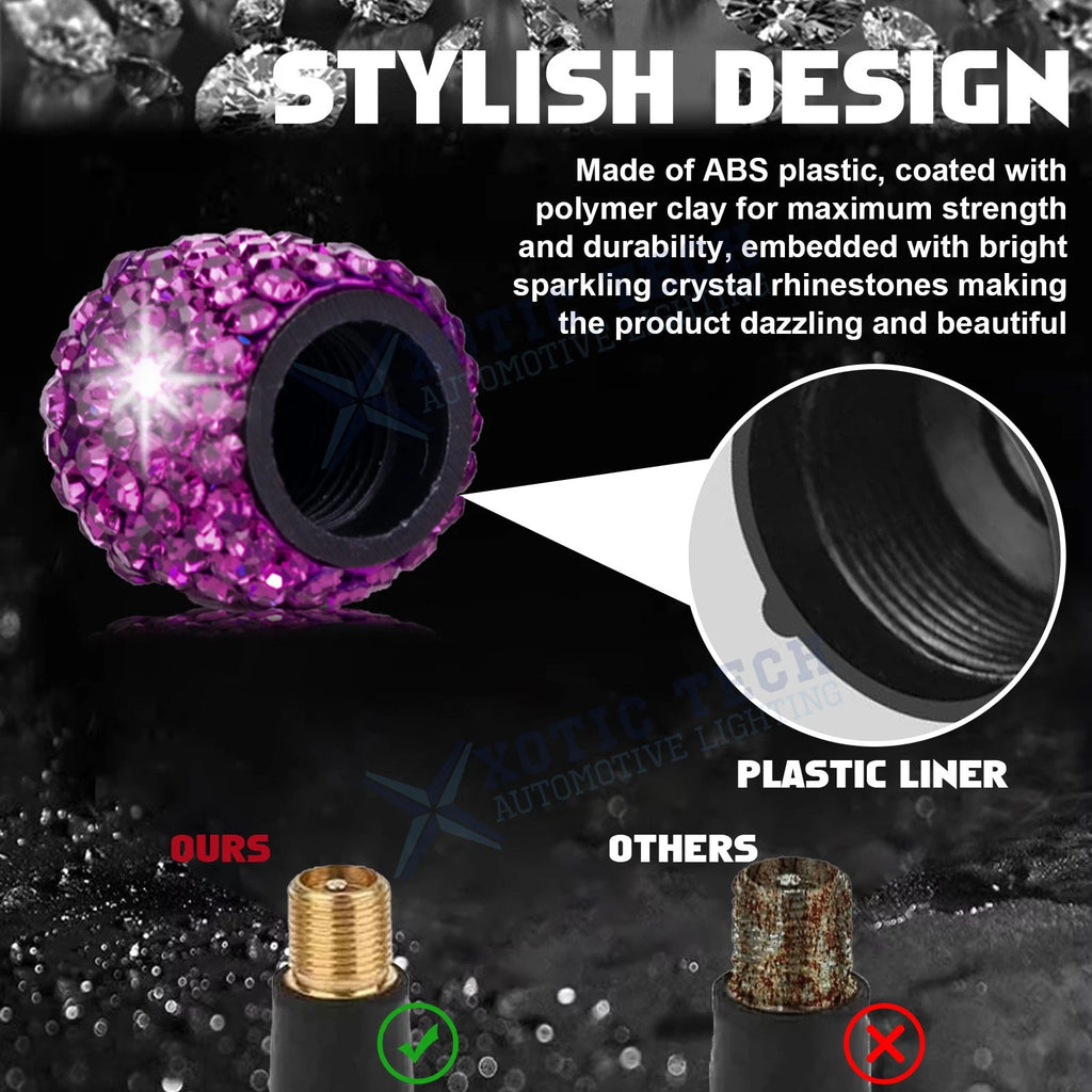 Handmade Crystal Rhinestone Universal Car Tire Valve Caps for Chrome (-)