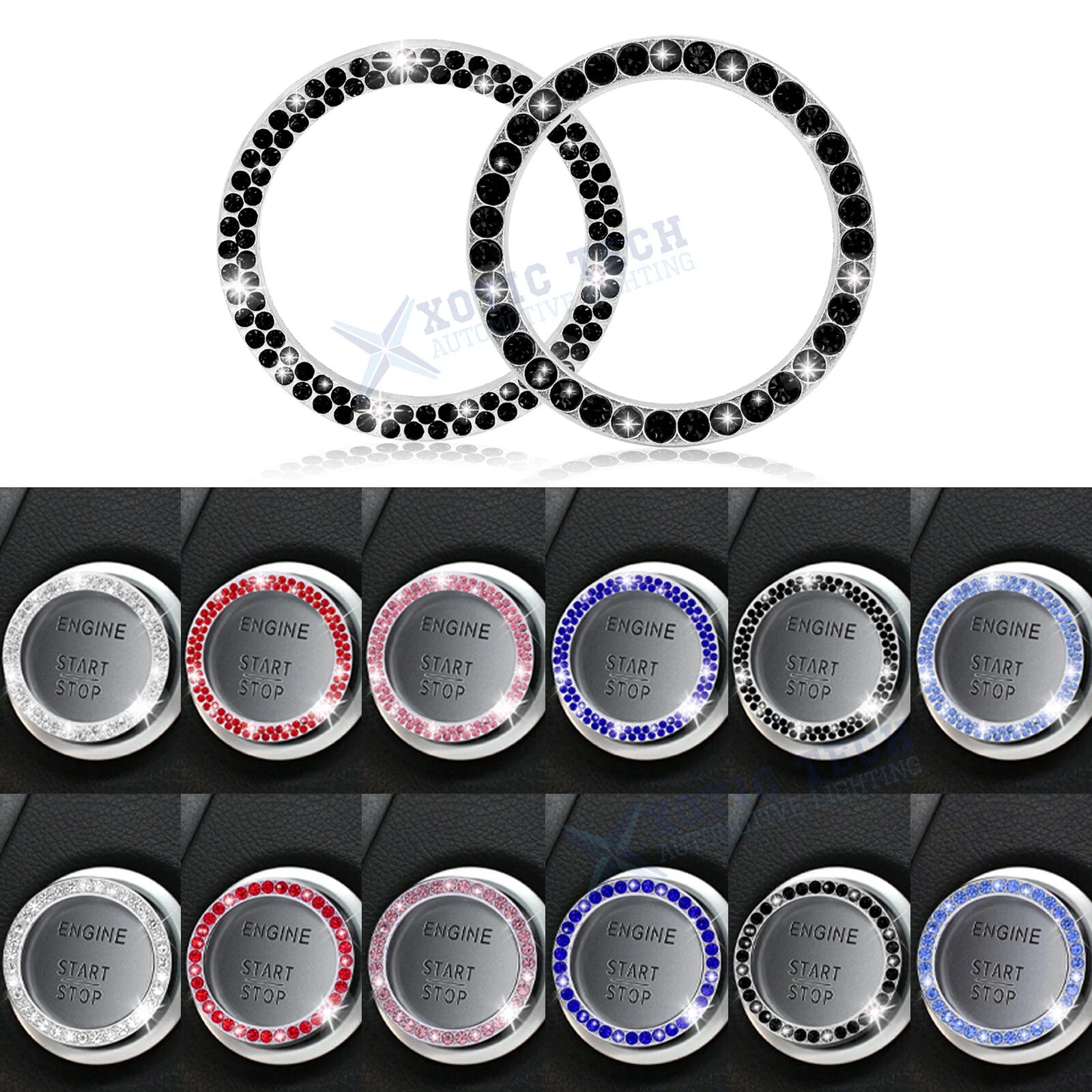 Bling Rhinestone Ignition Start Button Ring Emblem Sticker Cover for Universal (2021–2026)