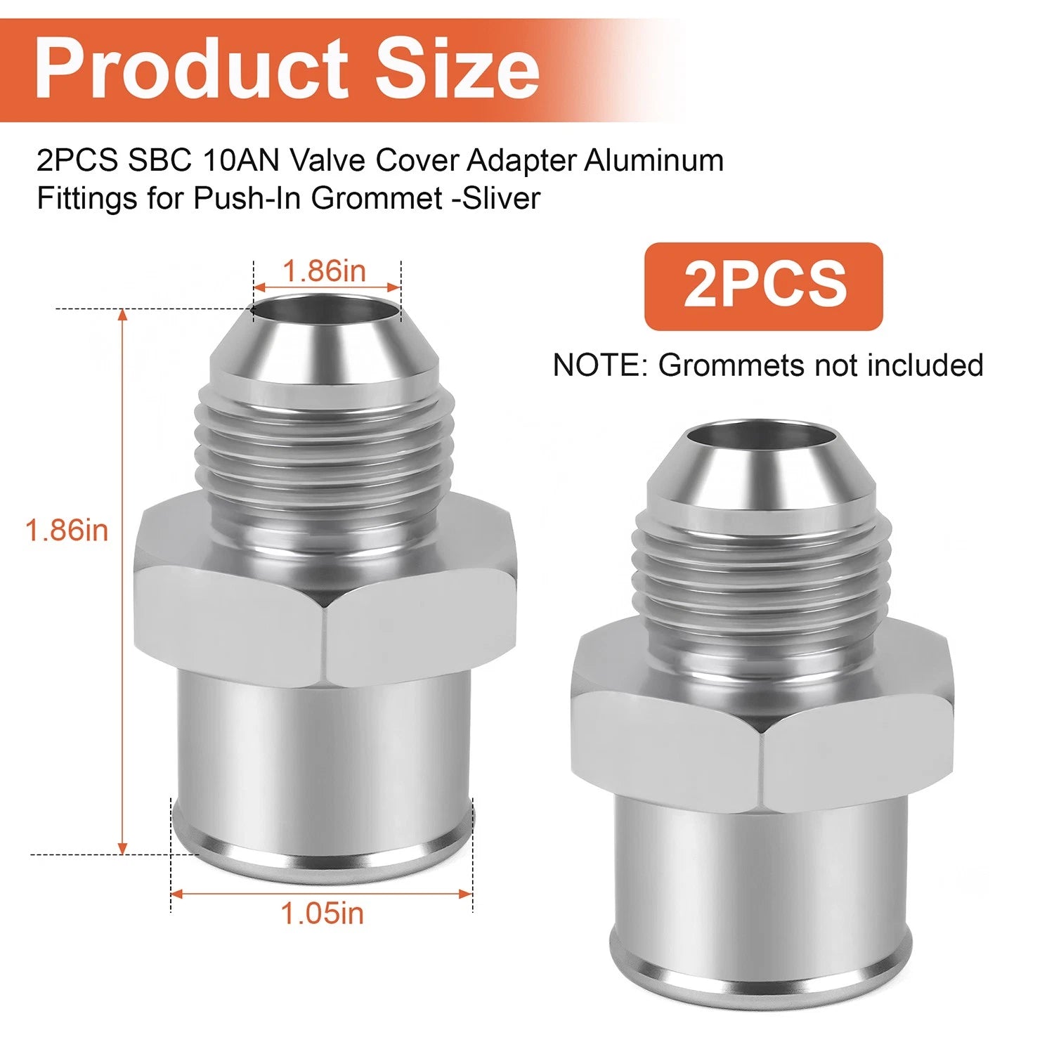 2X SBC 10AN Valve Cover Adapter Aluminum Fittings for Push-In Grommet
