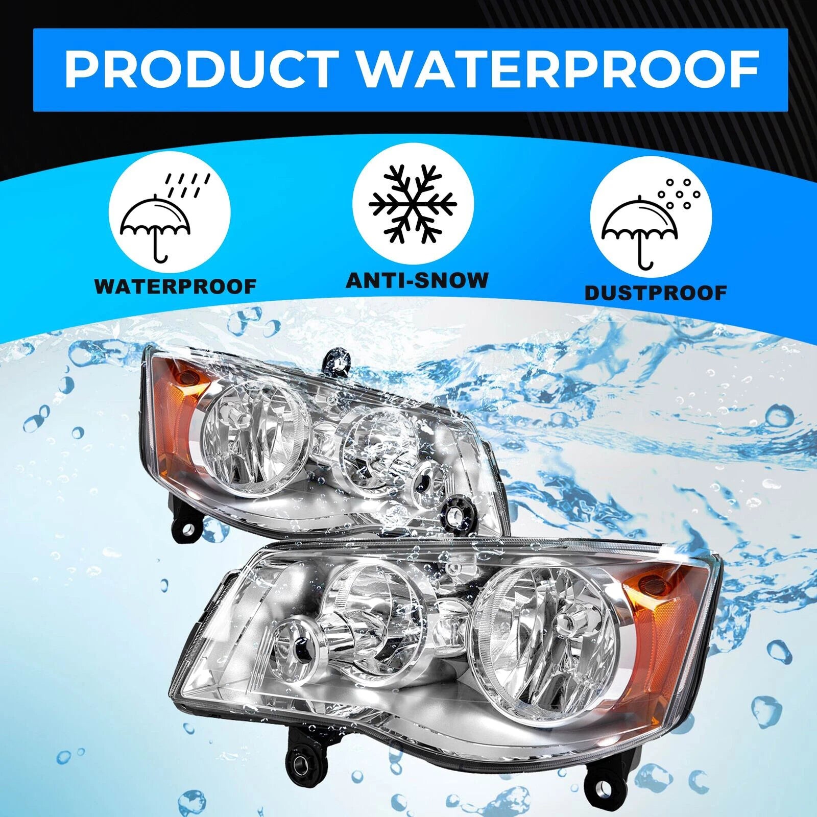 Set of 2 Headlights for Dodge Grand Caravan (2011–2019) & Chrysler Town & Country (2008–2016)