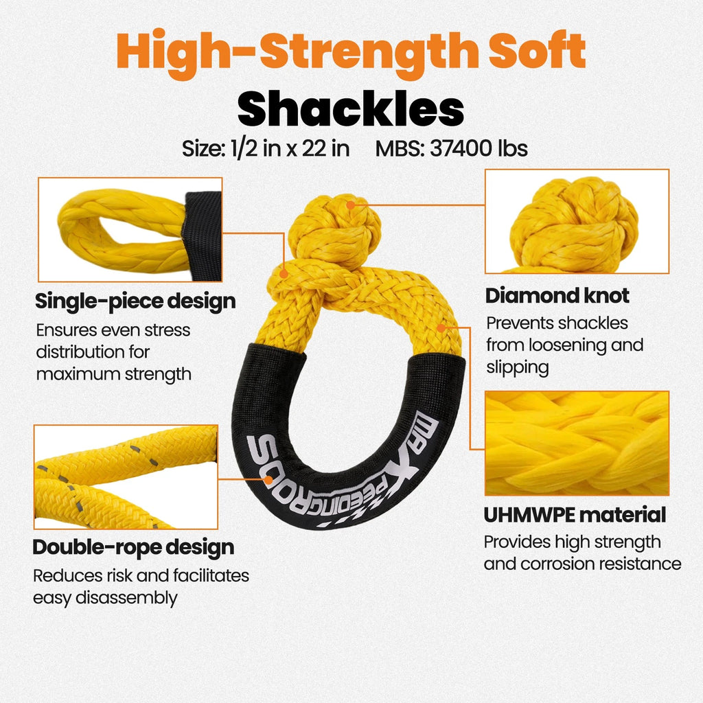 30ft Off-Road Tow Rope with Shackles Kit for SUV Truck 4WD (30864lbs)