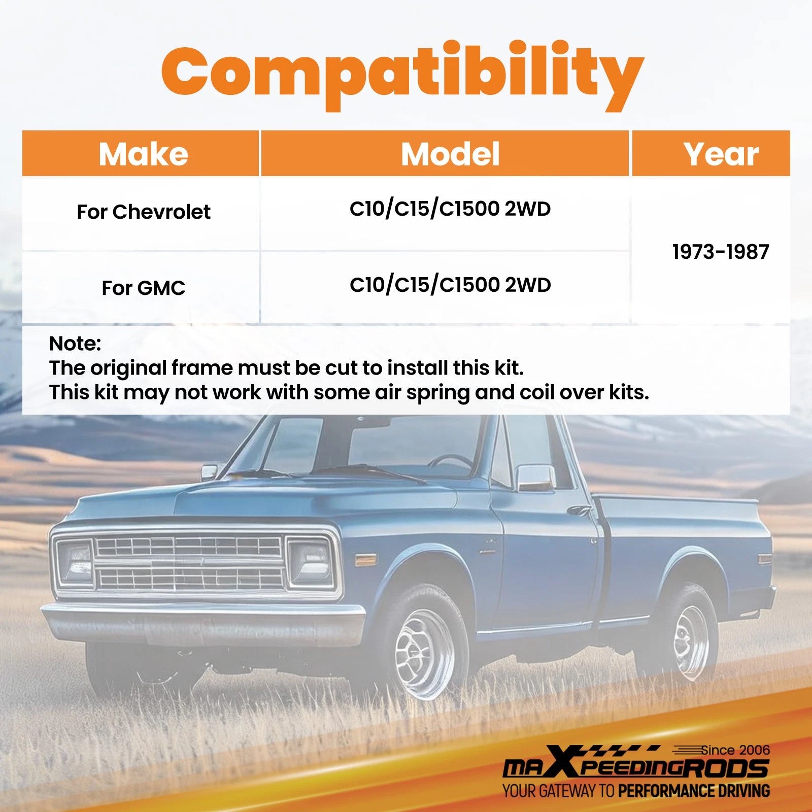Rear C-notch Lowering Kit for Chevrolet C10 GMC C15 2WD (1973–1987)