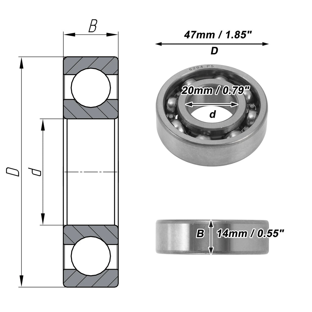 6204 Deep Groove Ball Bearings for Scooter Skateboard Wheel (20x47x14mm)
