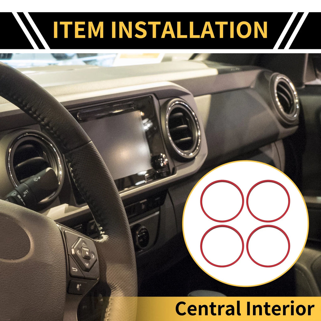 Set of 4 AC Vent Dashboard Decoration Rings for Toyota Tacoma (2016–2023) Red